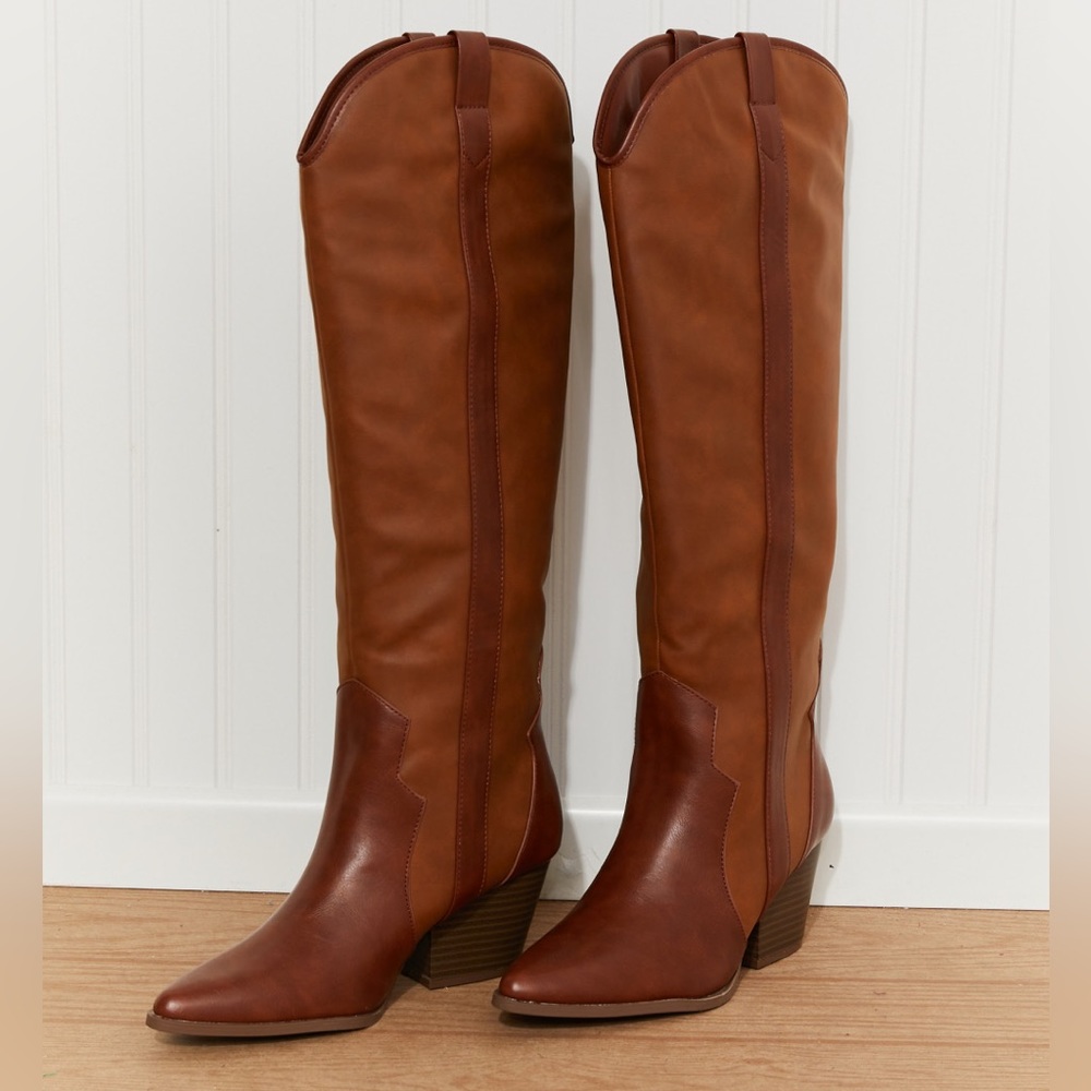 Qupid Countryside Contrast Knee High women Cowboy Boots